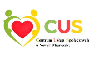 Logo Centrum Usług Społecznych przedstawia dwie stylizowane postacie – zieloną i żółtą – tworzące kształt serca. W jego wnętrzu znajduje się duże czerwone serce symbolizujące troskę, wsparcie i wzajemną pomoc. Całość umieszczona jest na białym tle.
